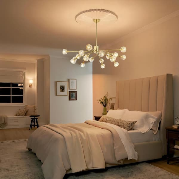 Higginsville 18-Light Farmhouse Gold Sputnik Sphere Linear Pendant Chandelier with Crystal Shade