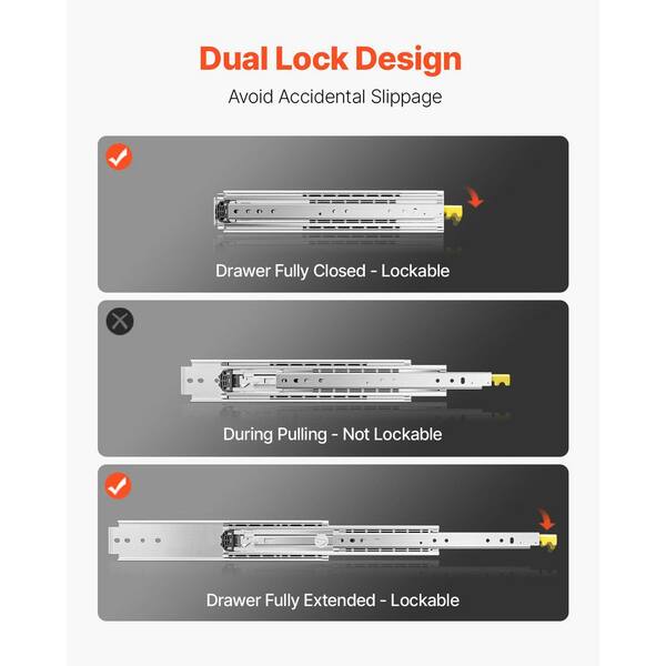 VEVOR 1 Pair Full Extension Locking Drawer Slides 18-60 in., 500