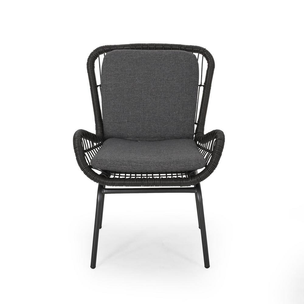 Gray Iron Frame Lounge Chair with Dark Gray Cushions (Set of 2)