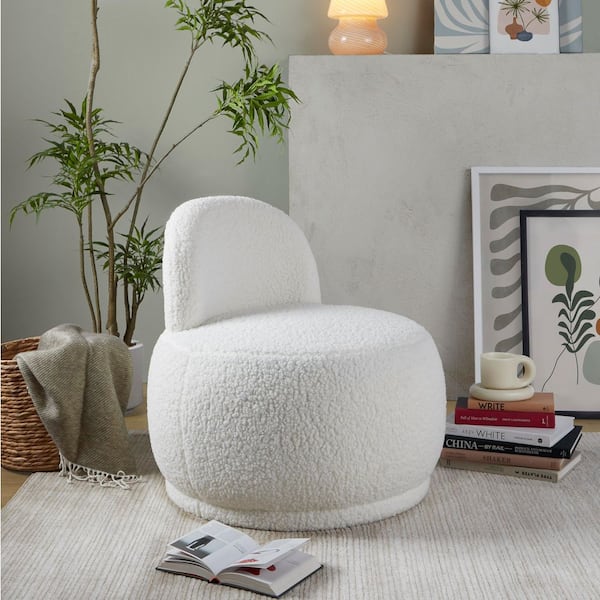 Kimi Contemporary Accent Chair in White Faux Shearling Fabric