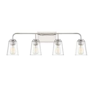 32 in. W x 9.75 in. H 4-Light Polished Nickel Bathroom Vanity Light with Clear Glass Shades