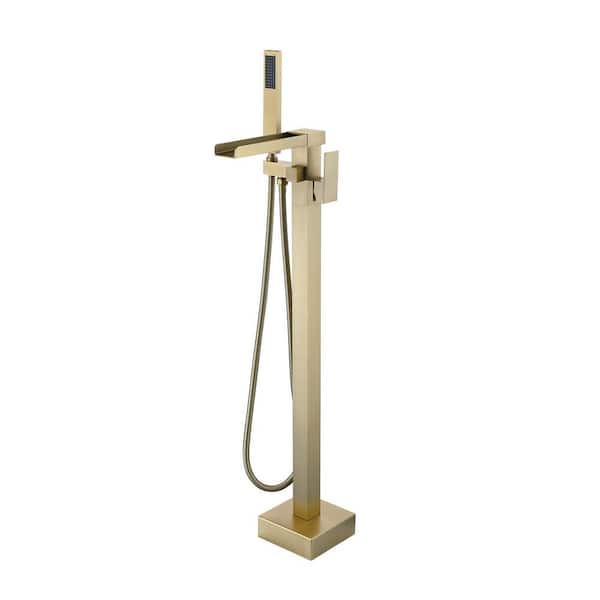 Tahanbath Single-Handle Freestanding Claw Foot Tub Faucet with Swivel Hand Shower in Brushed Gold