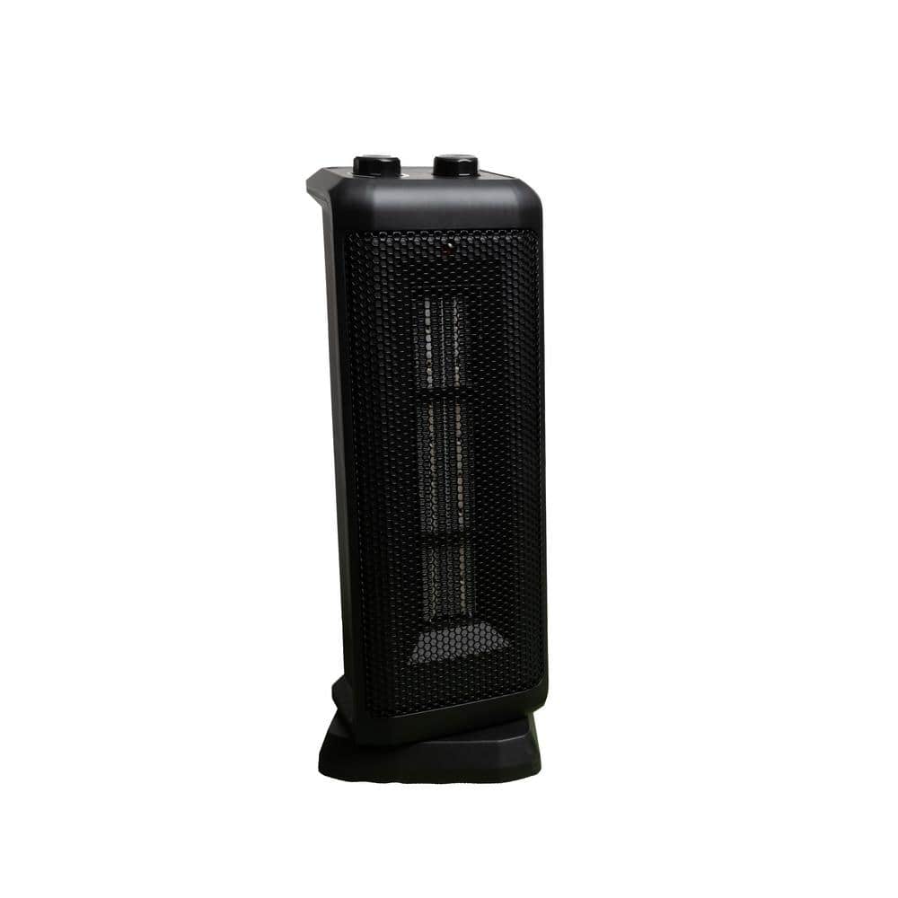 Black Ceramic Electric Tower Heater with Thermostat and Automatic Shut-off