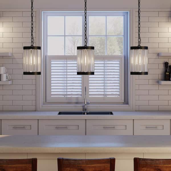 1-Light Oil Rubbed Bronze Mini Pendant Light Fixture with Glass Shade