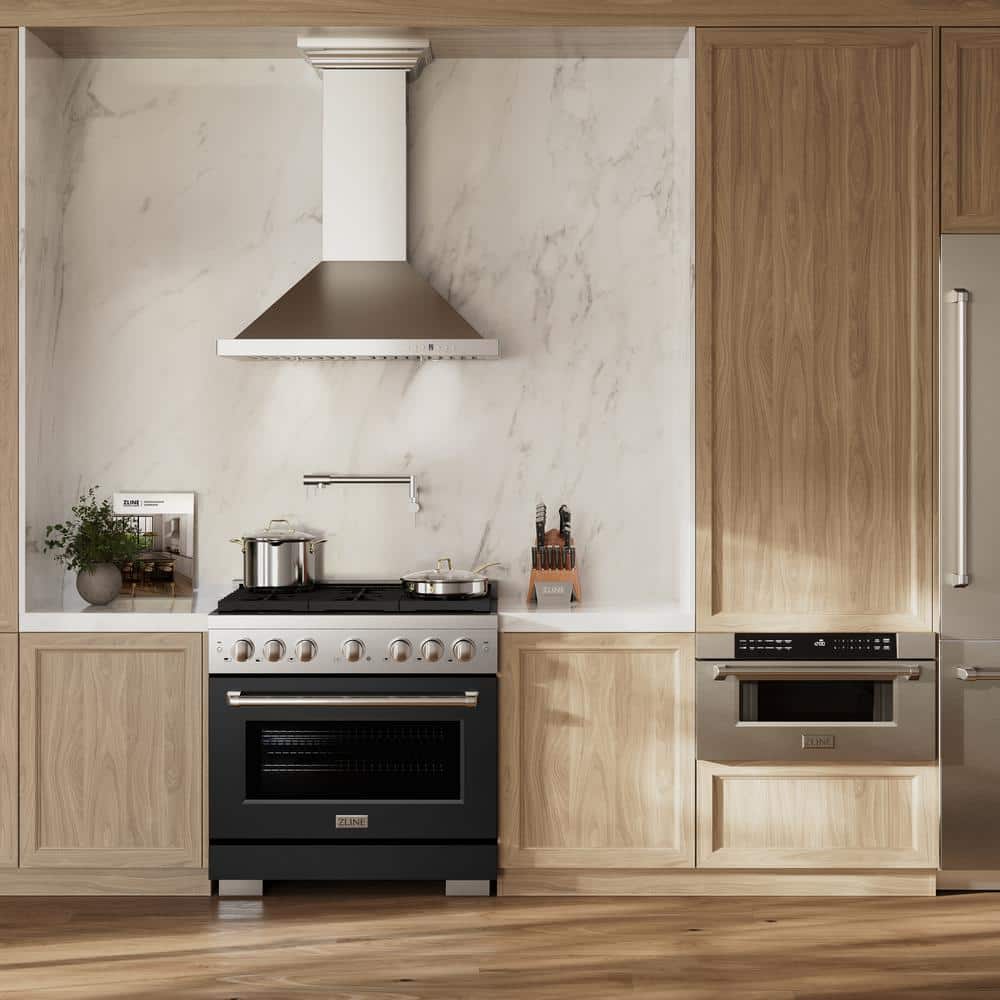 ZLINE 36" Stainless Steel Gas Range with Black Matte Door