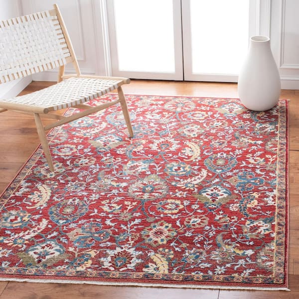 Kashan 5 ft. x 7 ft. Rust/Ivory Border Floral Area Rug
