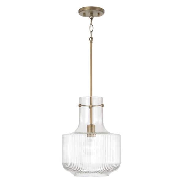 Capital Lighting Fixture Company Nyla 11 in. W x 15 in. H 1-Light Pendant in Aged Brass with Clear Fluted Glass