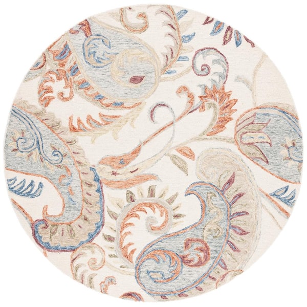 SAFAVIEH Micro-Loop Ivory/Rust 6 ft. x 6 ft. Abstract Persian Round Area Rug