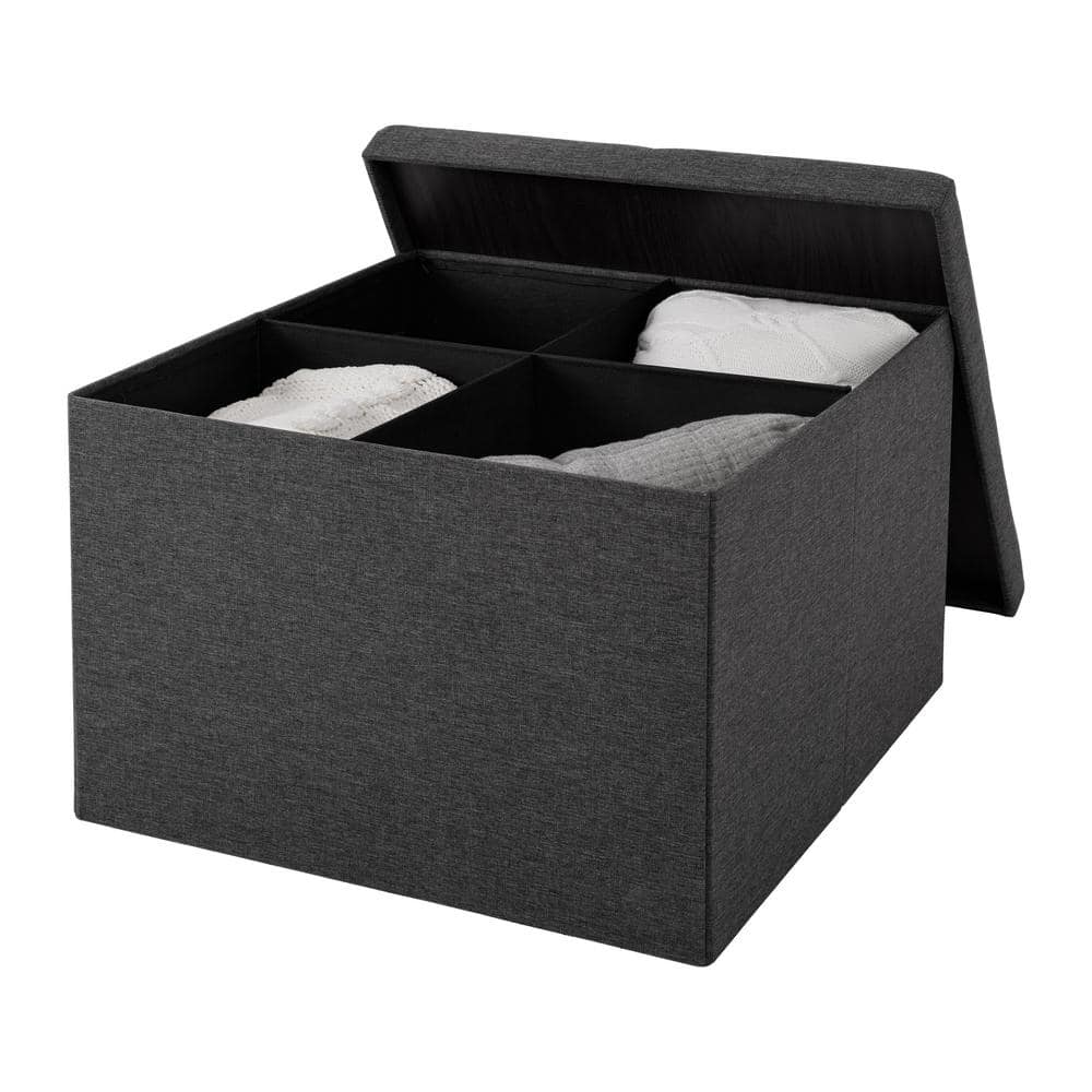 Modern Gray Cushioned Fabric Storage Ottoman with Tray