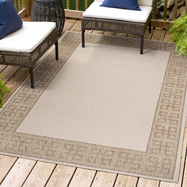 JONATHAN Y Athena Classic Geometric Border Cream/Beige 4 ft. x 6 ft. Indoor/Outdoor Area Rug