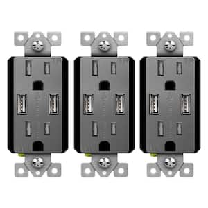 15 Amp 125-Volt Tamper Resistant Residential Decorator Duplex Outlet, 4 Amp USB Type A Ports, Space Gray (3-Pack)