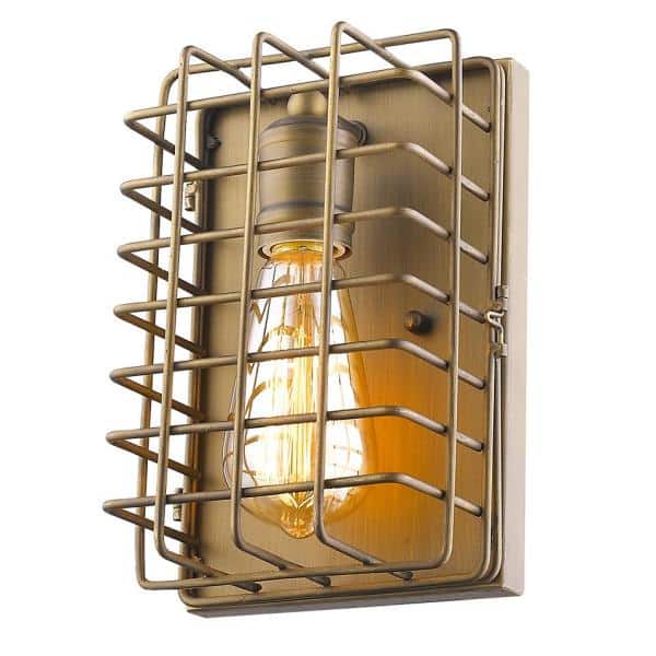 Lynden 9'' Dimmable Industrial Cage Wall Sconce in Raw Brass
