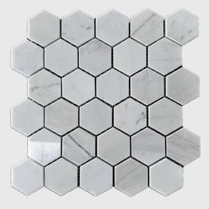 12 in. x 12 in. Milky White Hexagon Marble Mosaic Tile Chip 2 in. (5 sq. ft./case)