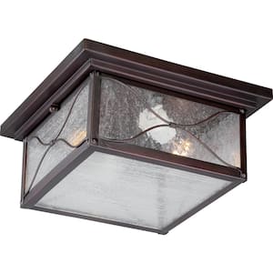 Vega 2-Light Classic Bronze Outdoor Flush Mount Light with Clear Seeded Glass