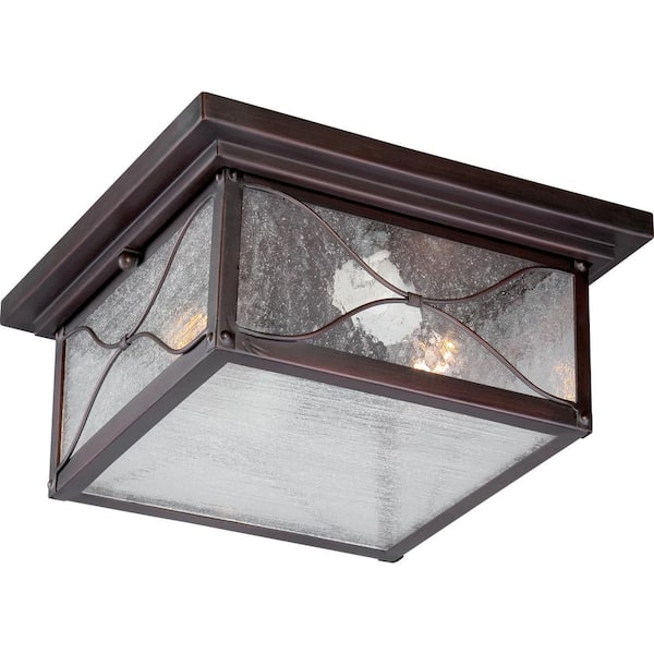 SATCO Vega 2-Light Classic Bronze Outdoor Flush Mount Light with Clear Seeded Glass