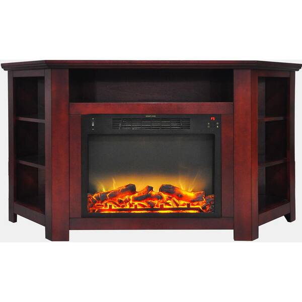 Cambridge Stratford 56 in. Electric Corner Fireplace in Cherry with Enhanced Fireplace Display