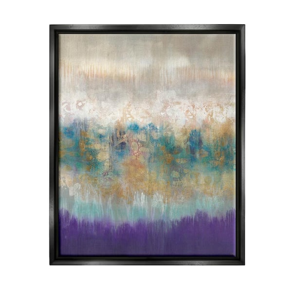 The Stupell Home Decor Collection Elegant Purple Grey Gold Brush Stroke Abstract Painting by K. Nari Floater Frame Abstract Wall Art Print 21 in. x 17 in.