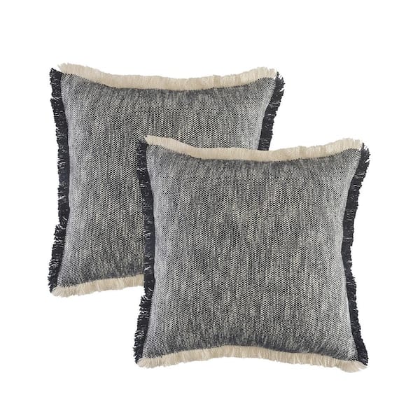 Unbranded Caspien Dark Blue Solid Fringed 100% Cotton 20 in. x 20 in. Indoor Throw Pillow (Set of 2)