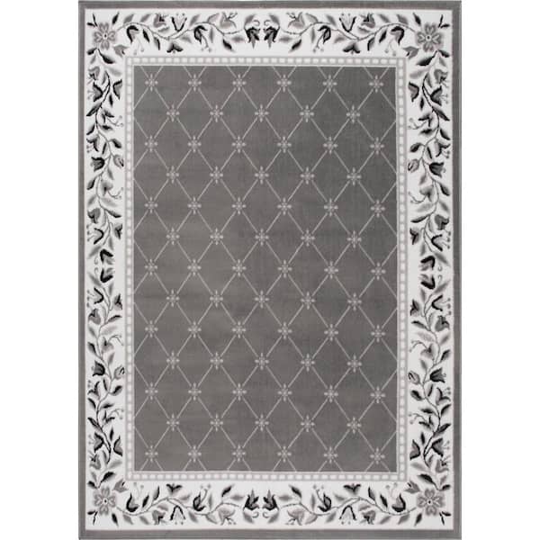 Home Dynamix Premium Grey/Ivory 4 ft. x 5 ft. Indoor Runner Rug