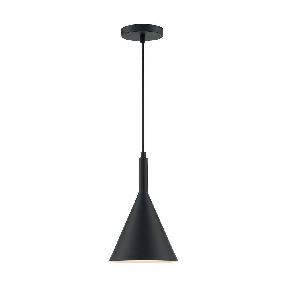 Matte Black Funnel-Shaped Single Pendant Light