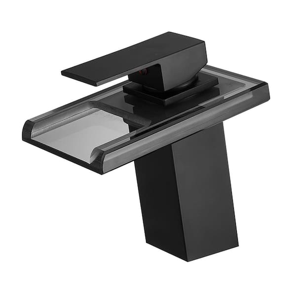 AIMADI Single Handle Single Hole Waterfall Bathroom Faucet with LED Light Modern Brass Bathroom Sink Basin Tap in Matte Black