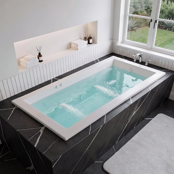 Sapphire Series 72 in. x 36 in. Rectangular Whirlpool Bathtub with Left Side Drain and V-Style Back Jets in Glossy White