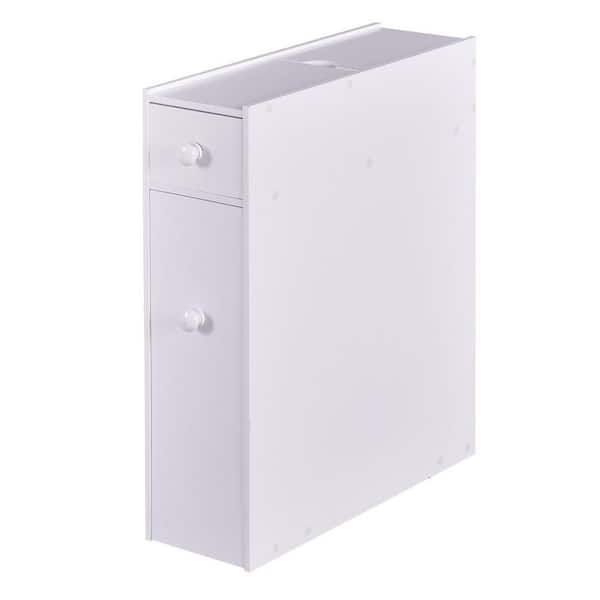 FORCLOVER 6.5 in. W x 19 in. D x 23 in. H White Wood Freestanding Linen Cabinet Bathroom Storage Organizer