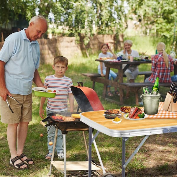 Karl home 27.5 in. Brown Rectangle Aluminum Picnic Tables Seating