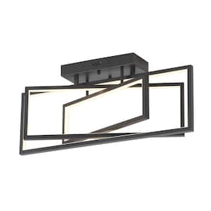 27.6 in. 3-Light Black Rectangle Dimmable LED Semi-Flush Mount for Dining Living Room, with Remote Control