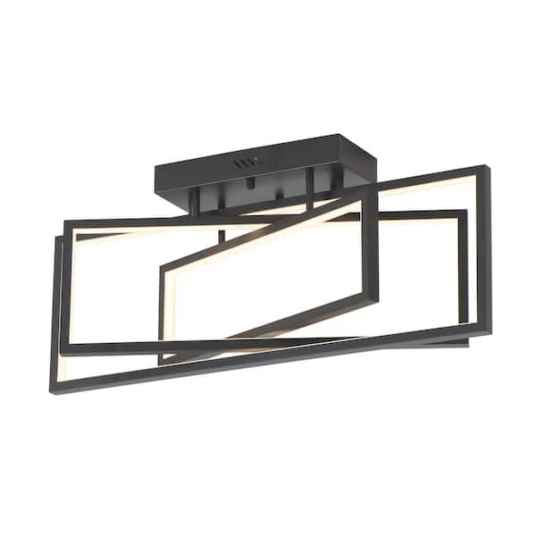 UMEILUCE 27.6 in. 3-Light Black Rectangle Dimmable LED Semi-Flush Mount for Dining Living Room, with Remote Control