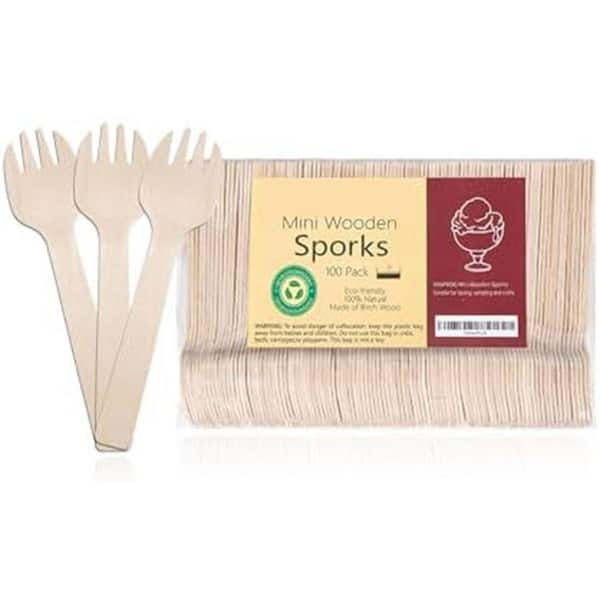 Wood Natural Disposable Biodegradable Mini Wooden Sporks Compostable Tableware Small Forks 100 Per Case