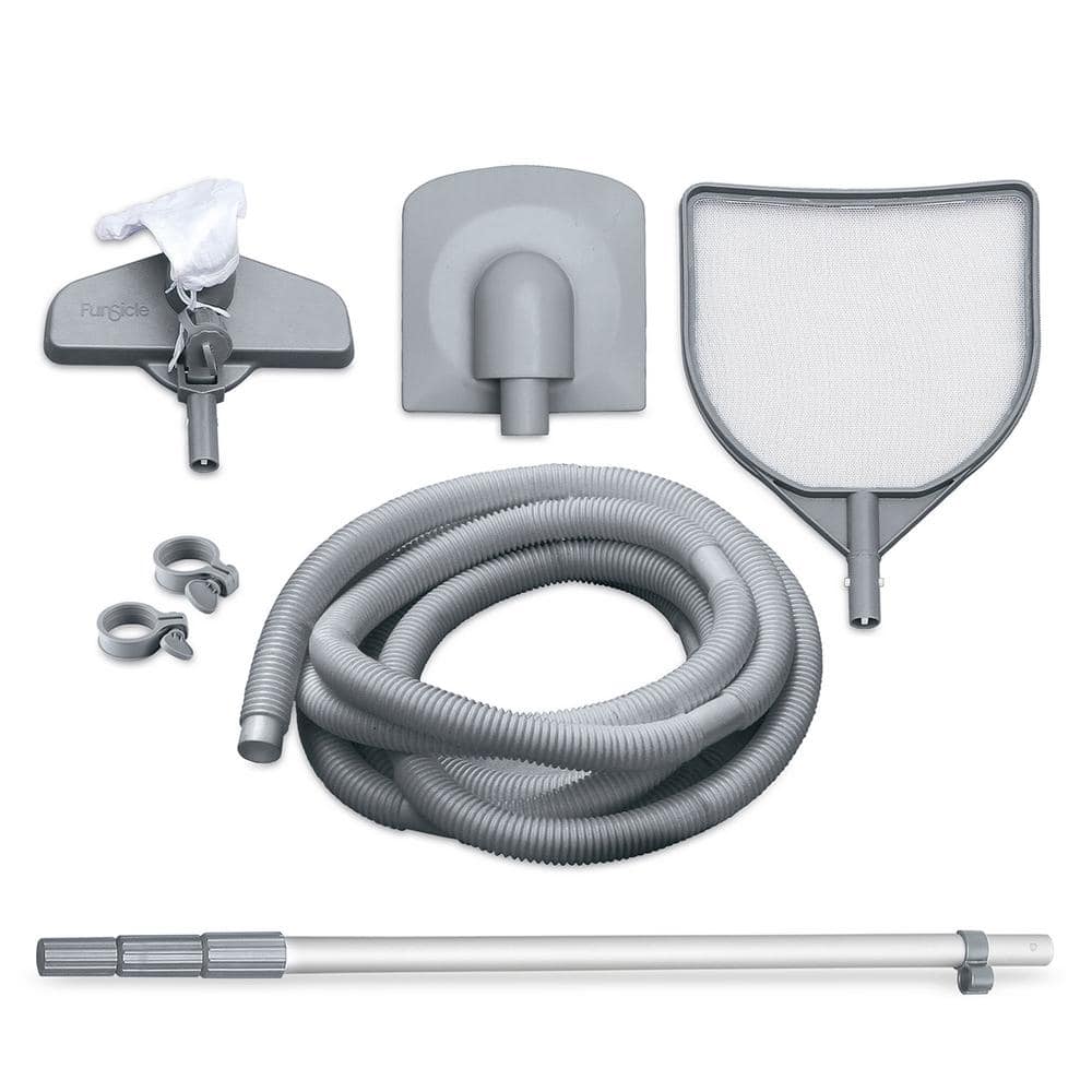 Gray 14ft Round Metal Frame Above Ground Pool with Filter Pump