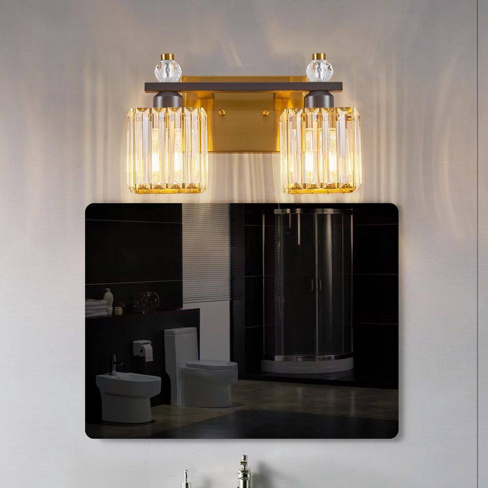 Home Lighting 13.77 in. 2-Light BlackGold Square Modern Crystal Vanity Light Fixtures Over Mirror For Bathroom (JW-290) price history on PriceWatchPro