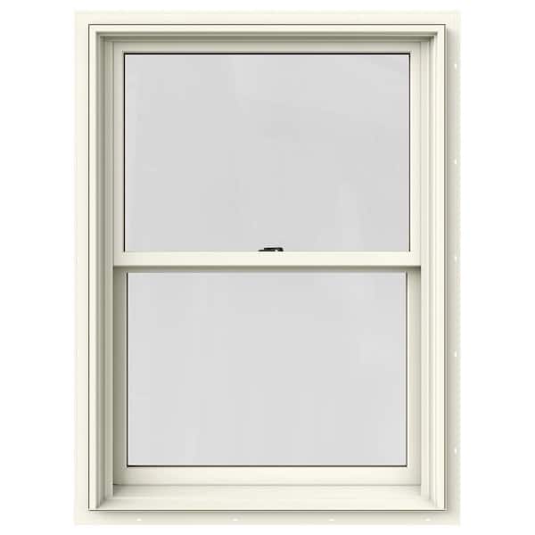 JELD-WEN 25.375 in. x 48 in. W-2500 Series Cream Painted Clad Wood Double Hung Window w/ Natural Interior and Screen