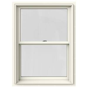 33.375 in. x 36 in. W-2500 Series Cream Painted Clad Wood Double Hung Window w/ Natural Interior and Screen