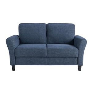 Wesley 57.9 in. Blue Microfiber 2-Seater Loveseat with Round Arms