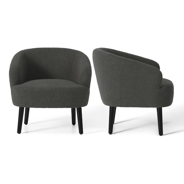 Bayville 29 in. Wide Faux Shearling Fabric Accent Chair With Arms (Set of 2), Charcoal Gray