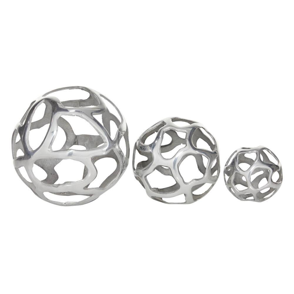 Set of 3 Polished Silver Metal Decorative Orbs