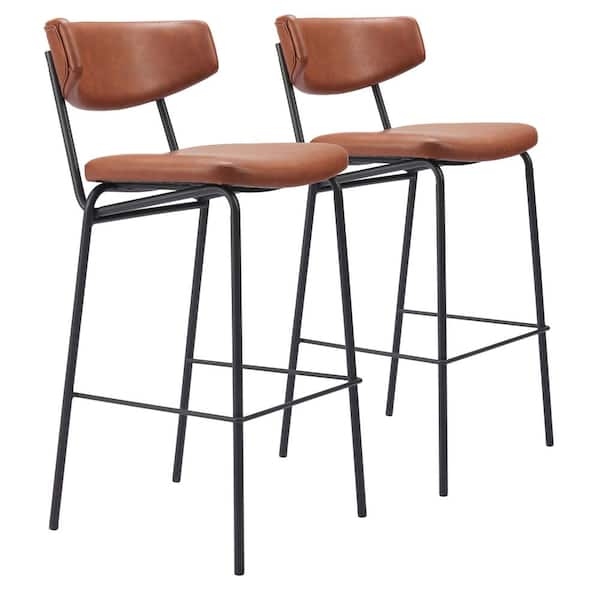 ZUO Charon 26.4 in. Open Back Plywood Frame Barstool with Faux Leather Seat - (Set of 2)