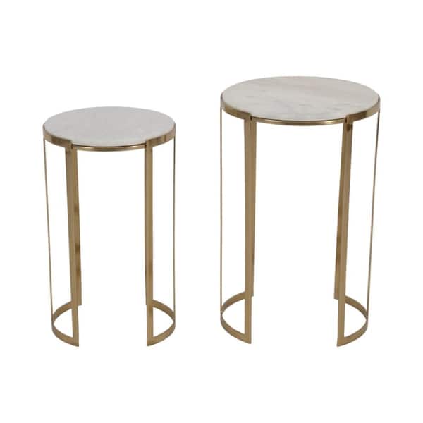 Liv & Skye 14 in. White Round Marble Accent Table