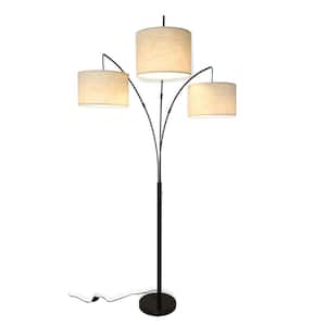 79 in. 3-Light Black Arc Floor Lamp, LED Standing Floor Lamp with Hanging Lampshades for Living Room