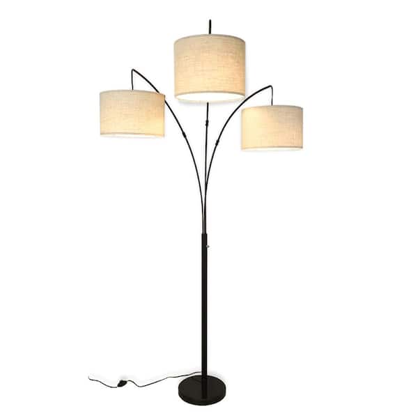 Depuley 79 in. 3-Light Black Arc Floor Lamp, LED Standing Floor Lamp with Hanging Lampshades for Living Room