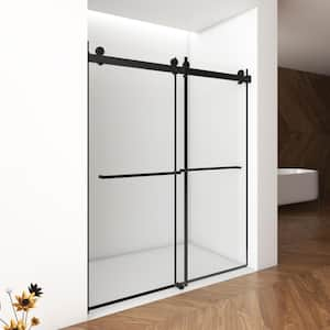 Victoria 56-60 in. W x 70 in. H Sliding Frameless Shower Door in Matte Black Finish with Laminated Tempered Glass