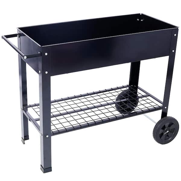 42 in. W x 20 in. D Black Steel Elevated Planter Box, Mobile Raised Garden Bed Cart with Legs and Wheels for DIY Grow