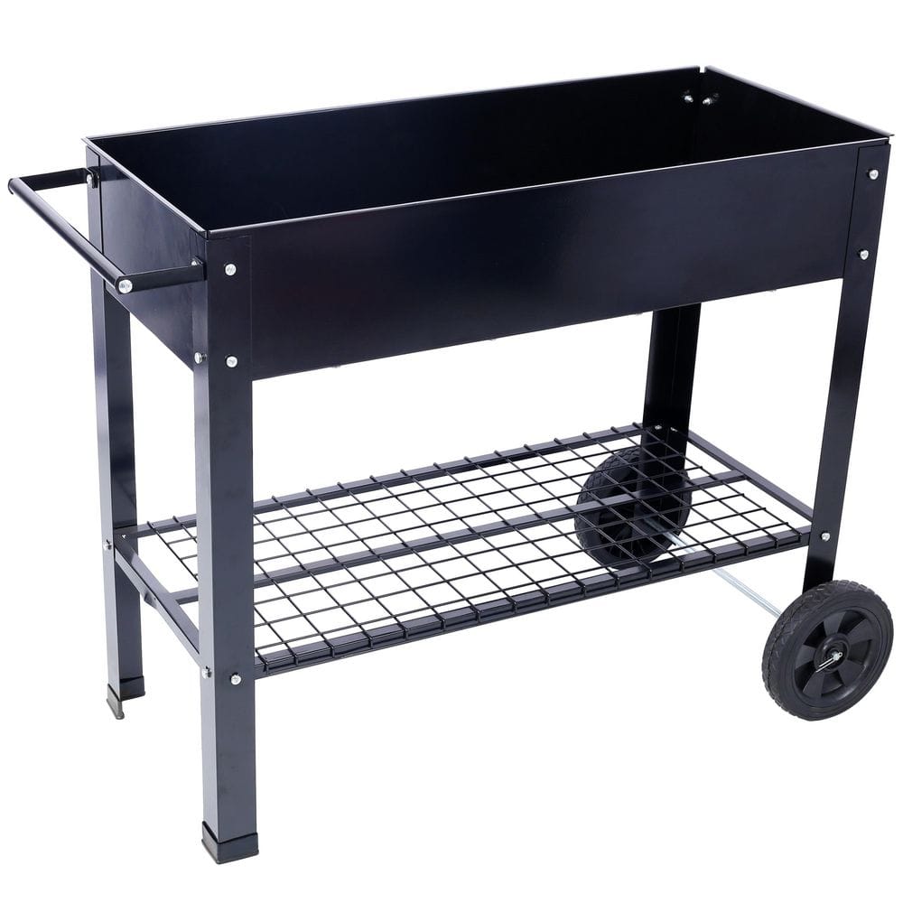 42 in. W x 20 in. D Black Steel Elevated Planter Box, Mobile Raised Garden 