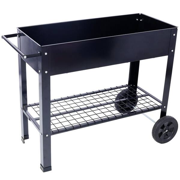 Mobile Metal Raised Garden Bed Cart with Legs, Elevated Tall Planter Box with Wheels for Outdoor Indoors House Patio Backyard Vegetables Tomato DIY Herb Grow Black