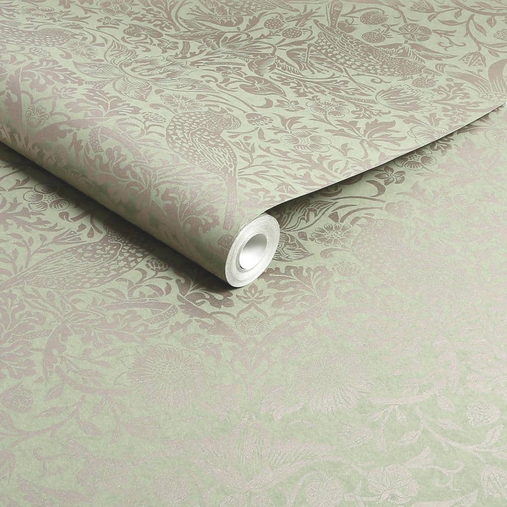William Morris Sage Green and Gold Floral Vinyl Wallpaper