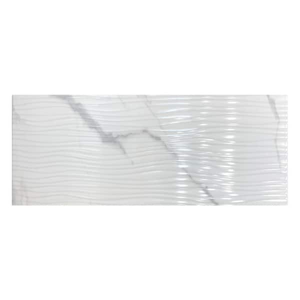 Giorbello Italian Ceramic 3D White Marble Waves 10 in. x 23.5 in. x 8mm Wall Tile - Case (10 Tile PCS/16.3 sq. ft.)