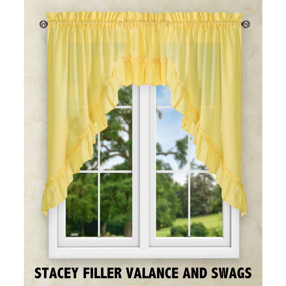 Stacey Yellow Ruffled Rod Pocket Window Swag Pair