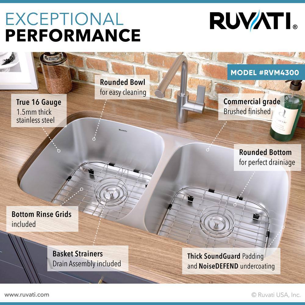 Ruvati 32-inch Stainless Steel Double Bowl Undermount Kitchen Sink